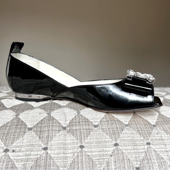Baldinini Trend Black Patent Leather Jeweled Flats w/ Peep Toe Women EU 35 US 5 - Picture 4 of 15